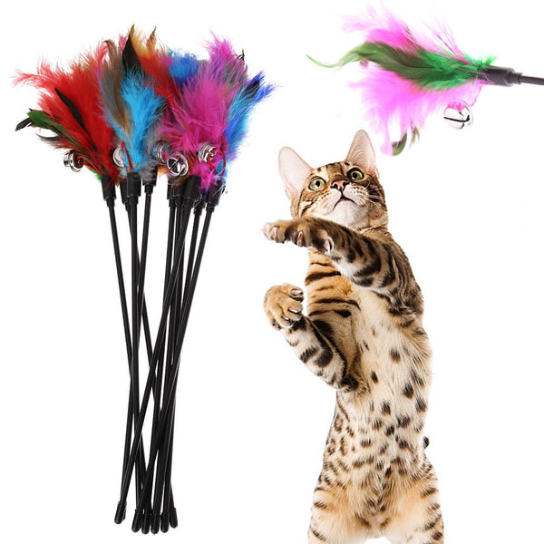 MerryBIY 1PC 5Pcs Cat Toys Soft Colorful Cat Feather Bell Rod Toy for Cat Kitten Funny Playing Interactive Toy Pet Cat Supplies