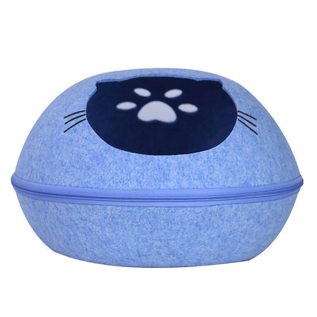 Portable Cat Shape Pet Bed Cat Cave Sleeping Bag Zipper Egg Shape Felt Cloth Pet House Nest Cat Basket with Cushion